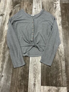 Ardene Gray Button-Down Tie-Front Long Sleeve Top